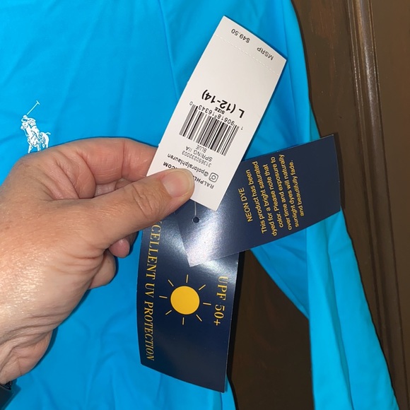 Ralph Lauren blue swim shirt size 12/14 NWT - Picture 2 of 3